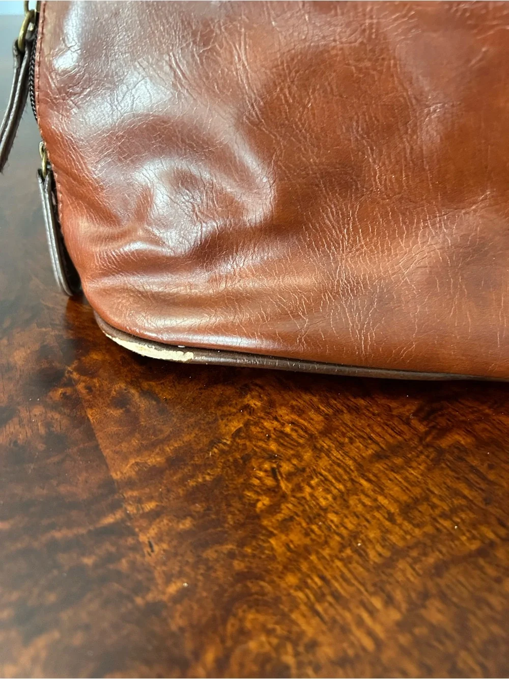 Stone & Co Purse Handbag Faux Leather Two Toned Brown Vintage Domed Satchel